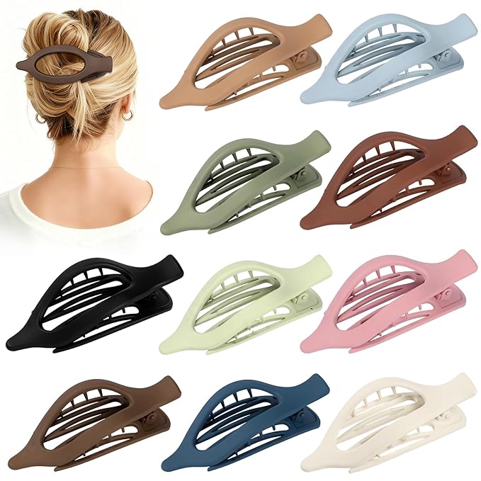 10 Pcs Flat Hair Clips for Women French Concord Claw Clips for Thick and Thin Hair Claw Clips Duck Billed Barrettes Hair Accessories for Women and Girls (Dark Colorful)
