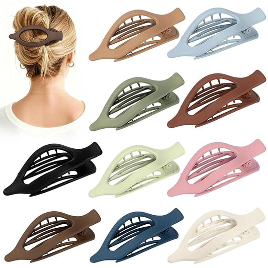 10 Pcs Flat Hair Clips for Women French Concord Claw Clips for Thick and Thin Hair Claw Clips Duck Billed Barrettes Hair Accessories for Women and Girls (Dark Colorful)