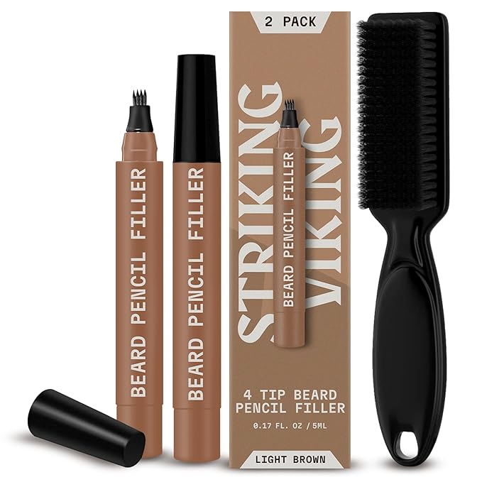 Striking Viking Beard Pencil Filler Pen Kit - 2 Pack, Light Brown - Precision Tip for Stubble Color - Gap-Filling Coverage with Beard Filler Pen Light Brown