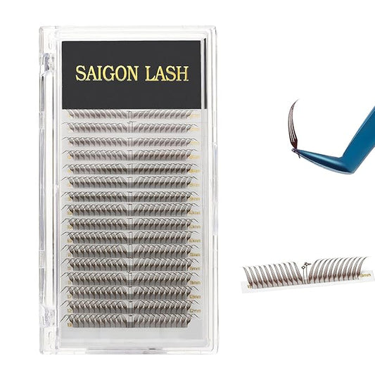SAIGON LASH Foxy Effect Promade Fans – Wispy Volume Lashes, CC Curl 0.07, 6–13mm Mixed Length, Handmade Loose Lash Extensions for Natural Lift (Dark brown-CC-0.07-6 - 13mm)