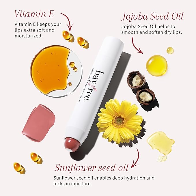 bayfree Tinted Lip Balm Plumper, Glossy, Pump Lips, Lightweight, Moisturize & Tint with Jojoba Seed Oil, Vegan Lipbalm Lip Care, Tang Peony