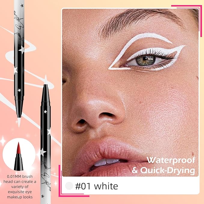 White Matte Liquid Eyeliner Pen, Waterproof Smudge Proof Eye Liner Pencil, Brown Liquid Liner for Face Body Paint, Long Lasting & Quick Dry Bright Colorful Eyeliner Pen Eye Makeup #01