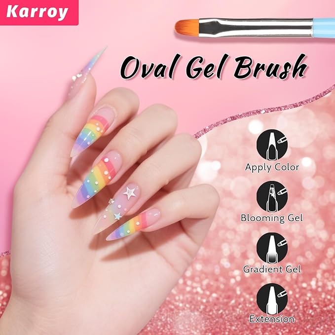 Karroy Nail Art Brushes Kit, Nail Brush Sets with Gel Nail Brush, Nail Extension Gel Brush, Nail Liner Brush, Dotting Tools, DIY Manicure Tools Gift for Women (6PCS Brushes)