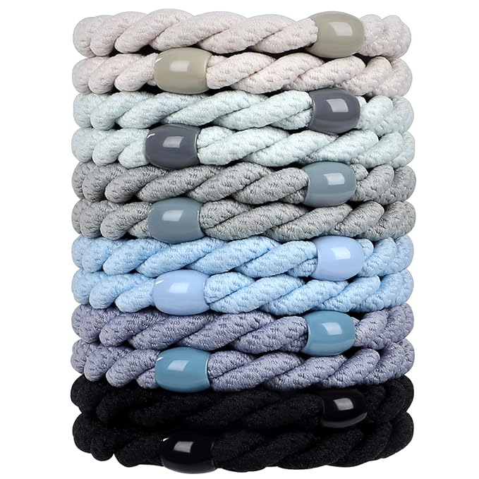 12 pcs Assorted Elastic Hair Ties, No-Metal Gentle Secure Hold Ponytail Holders, No Damage or Snagging Braided Hair Bands, Perfect for Girls and Women with Thick or Curly Hair (Multicolor 18)
