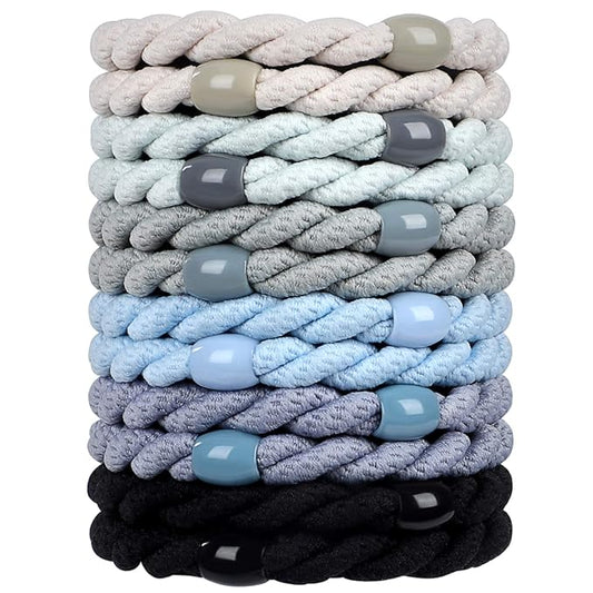 12 pcs Assorted Elastic Hair Ties, No-Metal Gentle Secure Hold Ponytail Holders, No Damage or Snagging Braided Hair Bands, Perfect for Girls and Women with Thick or Curly Hair (Multicolor 18)