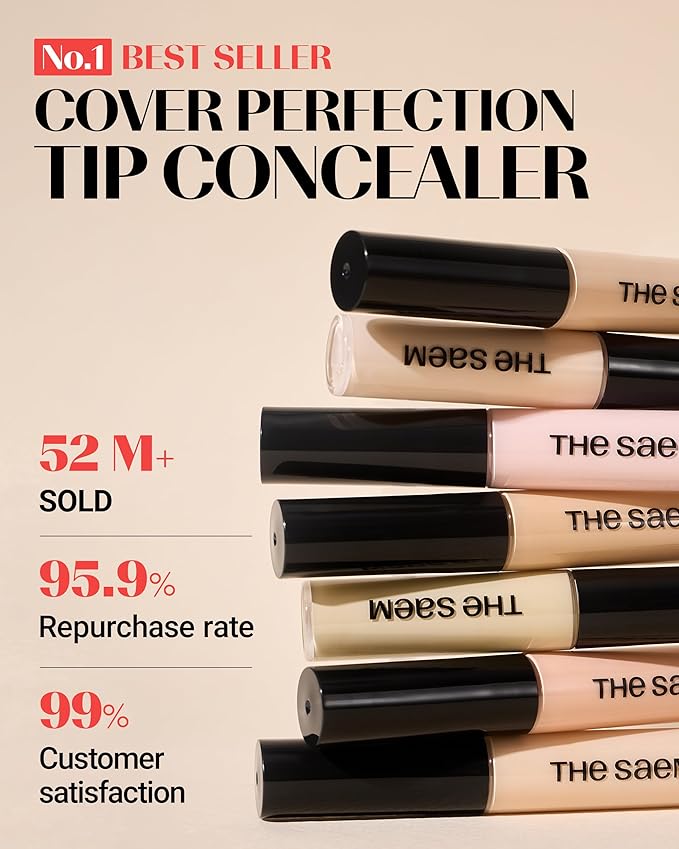 THESAEM Cover Perfection Tip Concealer 0.2 fl.oz. - 1 Clear Beige Cool Beige for Fair Skin Tones 19-20 - High Coverage Long Lasting Concealer - Korean Makeup for Dark Circles & Blemishes