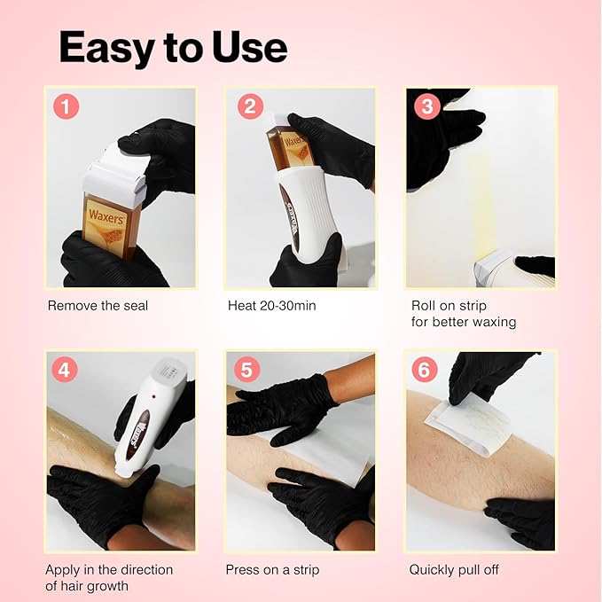 Waxers Roll on Wax Kit Professional Soft Wax Roller Depilatory for Coarse & Thick Hair Removal Waxing Roller Cartridge for Women Men at Home Rose