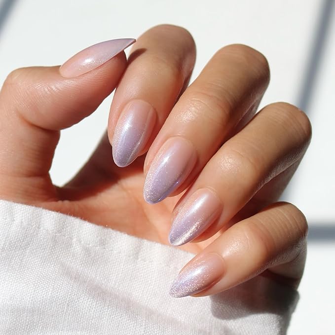 Glamnetic Press On Nails - Polar Day | Short Almond Fake Nails with Ombré Lilac Tips and Glossy Velvet Finish, Salon Quality | 15 Sizes - 30 Nail Kit with Glue