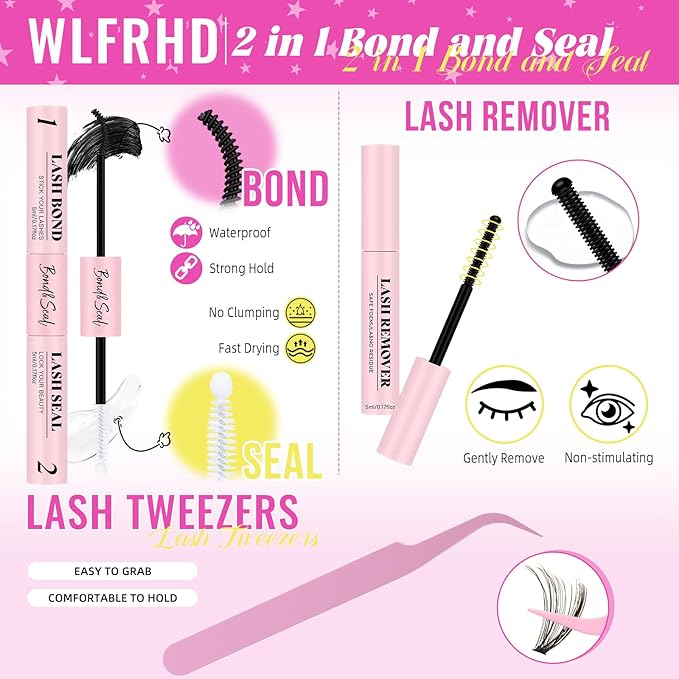 Lash Clusters Kit 320 Pcs DIY Individual Cluster Lashes D Curl Lash Extension Kit with Eyelash Bond and Seal, Remover, Tweezers Applicator Tool for False Eyelash Cluster Kit(20D+40D, Mix9-16mm Kit)