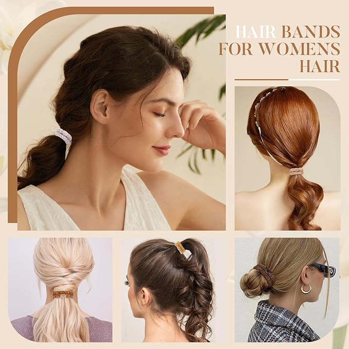 Braided Hair Ties No Damage, 10 Pcs Soft Plush Hair Bands for Women's Hair, Bracelet Hair Elastics & Ponytail Holders for Thick Hair - Terra Brown