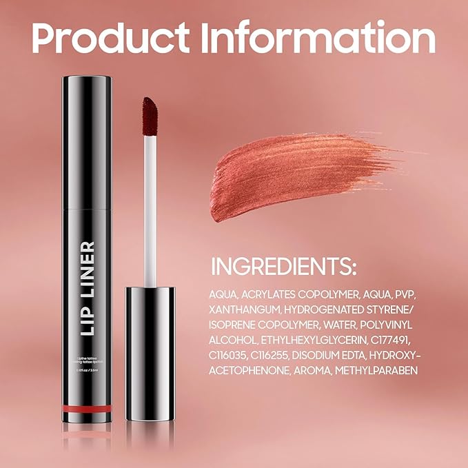 OETUIOW Lip Stain Long Lasting & Waterproof Lip Liner, Non-Stick Cup Highly Pigmented Natural Finish, Lip Gloss for All-Day Color Hold (Nude)