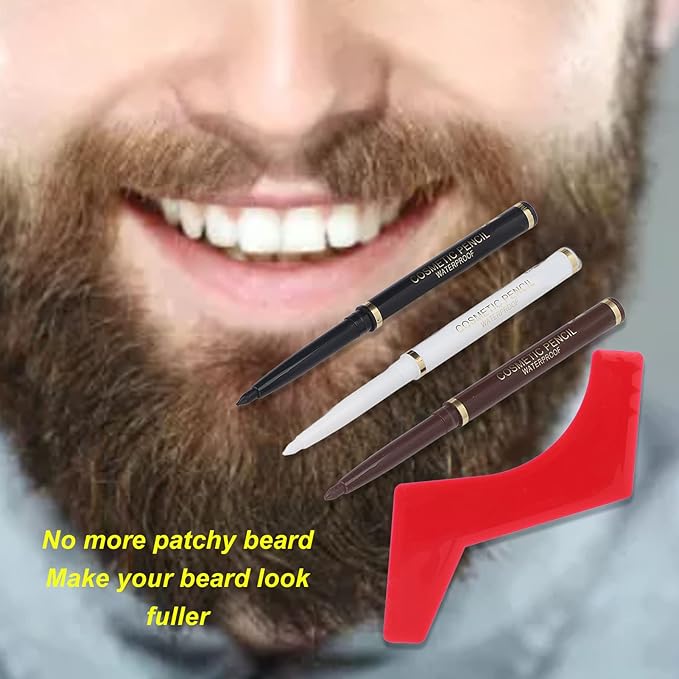 Beard Pencil Filler Set water proof Sweatproof Beard Shaping Tool Stencil Template for Men with 3 Pencils and 1 Shaper Ergonomic Design Perfect Contour Red Color