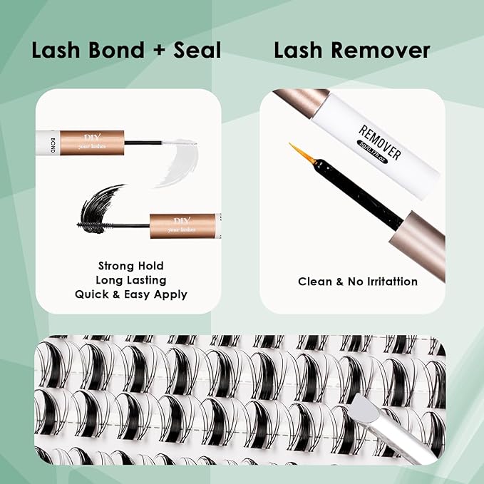Lash Clusters Kit Natural Eyelashes 154pcs Individual Lashes 10-18mm Cluster Eyelash Extensions Wide Band Eyelash Clusters Volume False Eyelashes Lash Extension Kit With Bond & Seal & Remover-M32+M35
