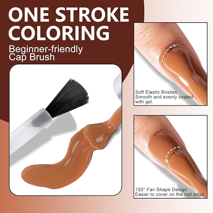 NXJ INFILILA Brown Gel Nail Polish, 15ml 0.51oz Chocolate Brown Gel Polish One-Stroke Coloring, Hema Free Fall Color High Gloss Soak Off UV Nail Manicure DIY for Women Girls SQ041