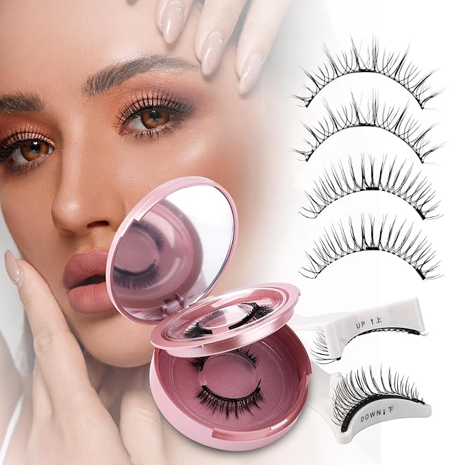 2-Pairs Magnetic Eyelashes Kit with Applicator: Wendy Natural Reusable False Lash Soft Waterproof False Lash No Glue Needed, 079+B01