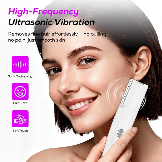 PEDOOD Dermaplane Razor for Women Face, Painless Sonic Dermaplane Tool with 10 Upgraded Micro Mesh Dermaplaning Blades, Women’s Facial Exfoliation & Peach Fuzz Hair Removal System (Off-White)