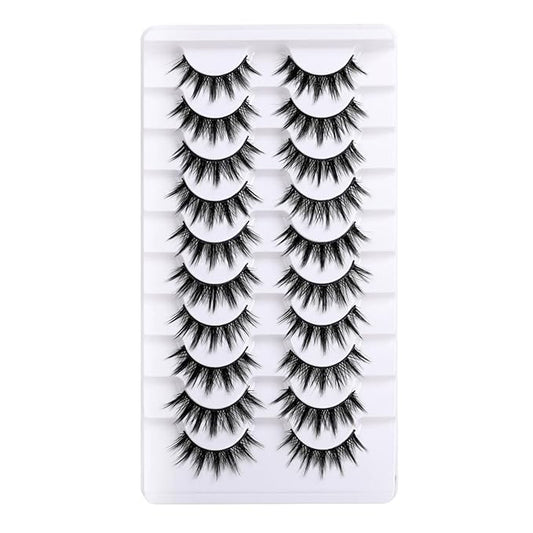 10 Pairs False Eyelashes with Tweezers and High-grade Synthetic Fibers Three-dimensional Long Slender Style Natural Curl Realistic Look Durable Long-lasting Suitable for Daily Comm (Black-A)