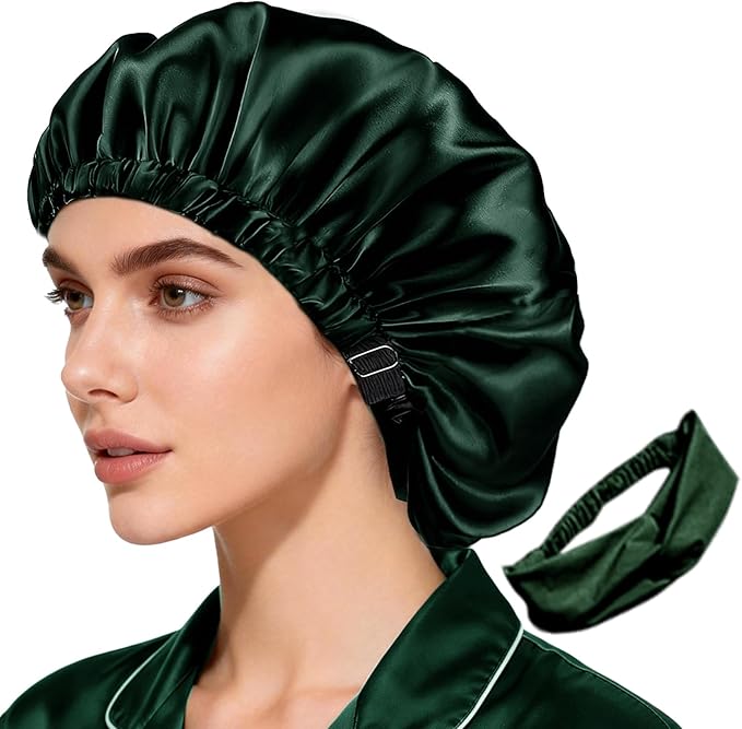 2Pcs Satin Bonnet Silky Bonnets Hair Bonnet For Sleeping Double Layer Curly Hair Sleep Cap Womens Silk Night Hats
