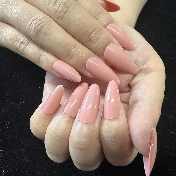 JONKASIPA French Fingertip Press-On Nails - Pink Almond Shaped Press-On Nails, Artificial Nails Designed for Women, 24 Pcs Stick-On Nail Set