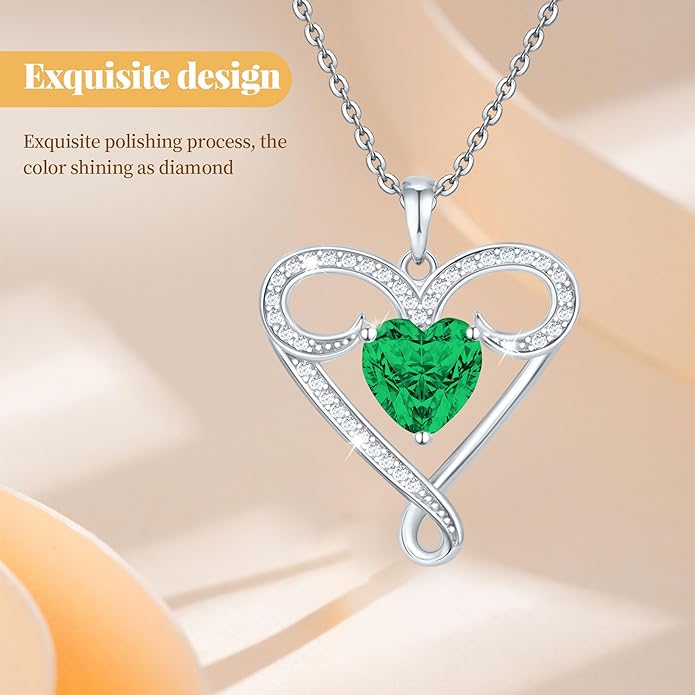 Yuelove Infinity Necklace for Women, 925 Sterling Silver Heart Necklace with 5A Zircon, White Gold Plated Adjustable Chain, Gift for Valentine's Day, Birthday, Anniversary for Wife, Girlfriend, Mom