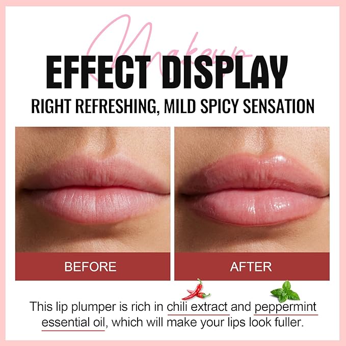 Erinde Lip Plumper Gloss, Natural Spicy Lip Plumping Booster Lip Plumping Oil, Ultra-Hydrating & Nourishing Plump Lip Plumper, Glossy Finish Fuller Lip Gloss for Women Girls, 06#