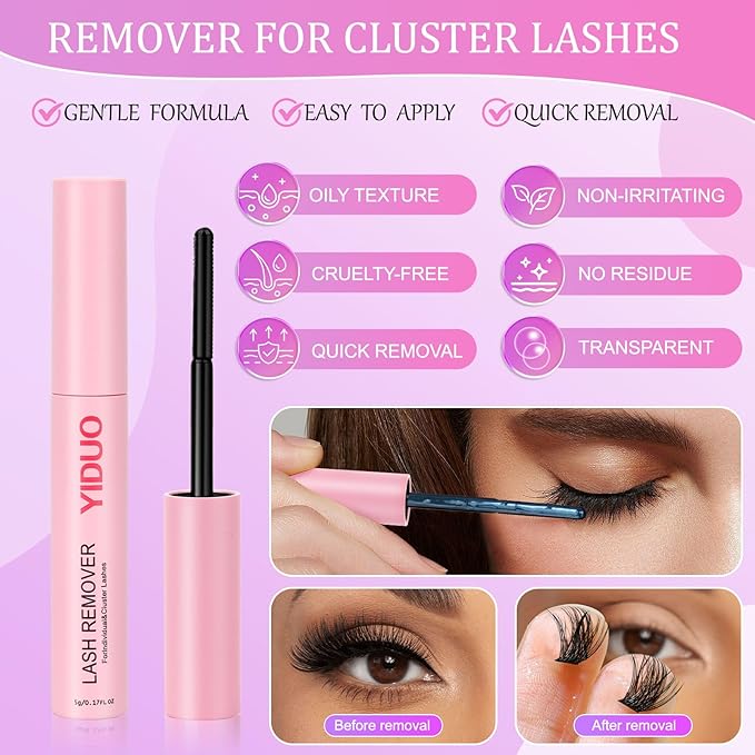 YIDUO Volume Lashes Clusters Lash Kit 770Pcs with 2X Bond&Seal 5 style Mixed C-Curl False Eyelashes Extensions Kit Faux Mink Individual Wispy Lash Clusters Thick Lash Extensions DIY at Home Easily