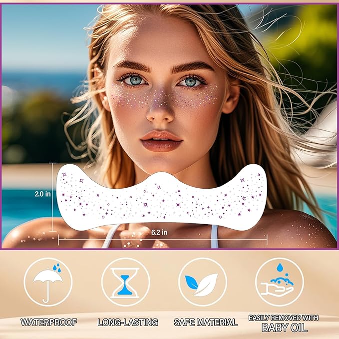 8 Pcs Purple and Silver Face Makeup Patches, Purple and Silver Glitter Freckles Face Tattoo, Sparkle Makeup Patches, Waterproof Face Temporary Tattoos for Women