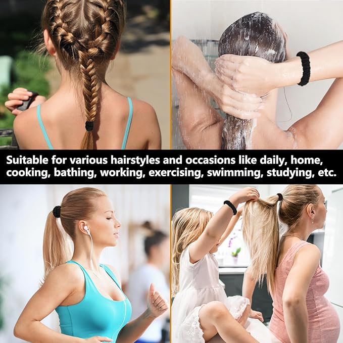 Youxuan No Damage Soft Polyester Hair Ties, No Tug Scrunchies Hair Bands with Strong Elasticity – Black