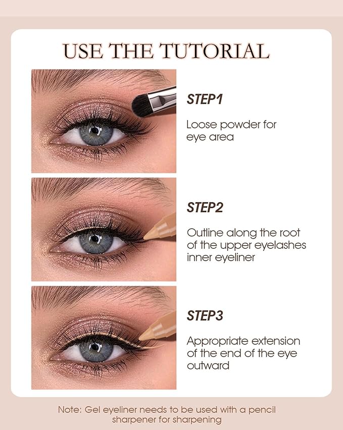 Nude Beige Water Line Gel Eyeliner Pencil-1Pcs Waterproof Smudge-Proof Cream Eye Liner Waterline Brightener Pen,Smooth Easy-to-Sharpen Pencil with Sharpener,Longlasting Eye Makeup Gift for Older Women