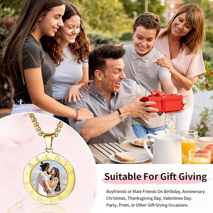CLYLIFE Picture Necklace Personalized Photo,Custom Disc/Heart Pendant for Men Women Dad Mom Customized Necklace with Chain Photos Memorial Gifts for Mother's Day, Birthday, Anniversary