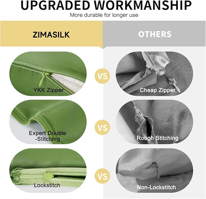 ZIMASILK Upgraded 100% Pure Mulberry Silk Pillowcase for Hair and Skin Silk Pillow Cases with Reinforced Hidden Zipper, More Soft & Durable Grade 6A Silk, Gift Box 1Pc (King 20"x36", Grass Green)