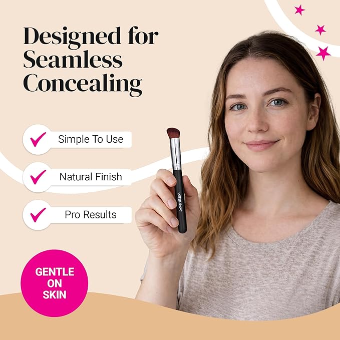 Angled Concealer Brush by Keshima - Under-Eye Concealing, Contouring & Setting, Seamless Streak-Free Finish - Works with Liquid, Cream & Powder - Soft, Dense Synthetic Bristles