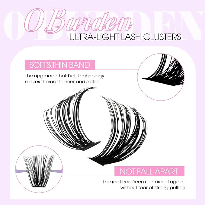 Lash Clusters 30D+40D+50D+60D+80D+100D Wispy Individual Lashes D-Curly Volume Lash Extensions 10-16mm Natural DIY Cluster Lashes for Beginners