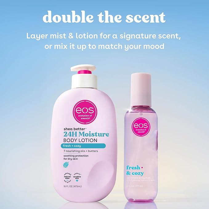 eos Cashmere Body Mist, Fresh & Cozy, Body Spray for Women, Hair Mist, Moisturizing, Hyaluronic Acid, Glycerin, Vegan, Cruelty-free, 6 fl oz