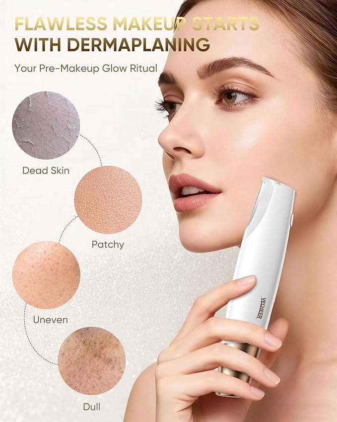 Yecheer Dermaplane Razor for Women Face: Sonic Dermaplaning Tool for Smooth&Flawless Skin - Professional Peach Fuzz Remover w/LED Light&8 Refill Blades - Non-Irritating Electric Facial Hair Removal