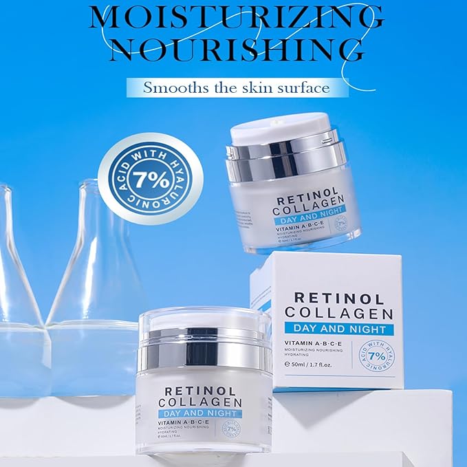 Collagen & Retinol Face Cream - 7% Hydrating Complex Anti Aging & Wrinkle Moisturizer, Firming Cream with Advanced Moisture Lock, Day & Night Face Cream for Women & Men, 1.75oz