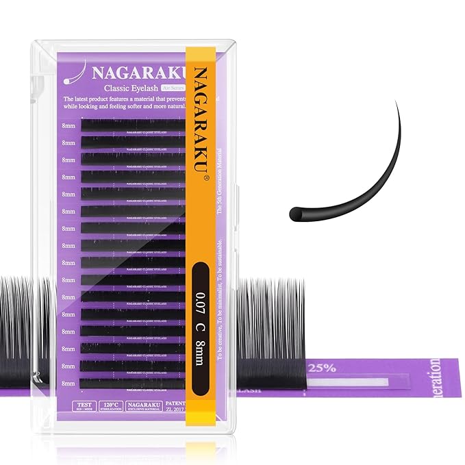 NAGARAKU Individual Eyelash Extensions, Volume & Classic Lashes 5th Generation Soft Natural Beauty Salon Professional Anti-rebound Single Lash Extension Supplies 16 Rows -0.07 C Curl 8mm