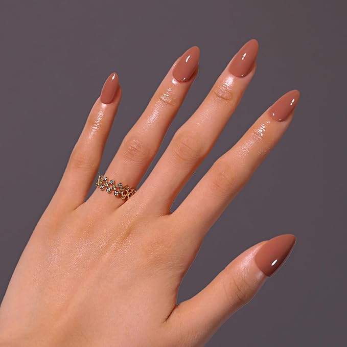 JONKASIPA Pink Pressed Gel Nails French Almond Shaped False Nails, Reusable Feminine Nail Art - Set of 24 Pcs Medium Nails