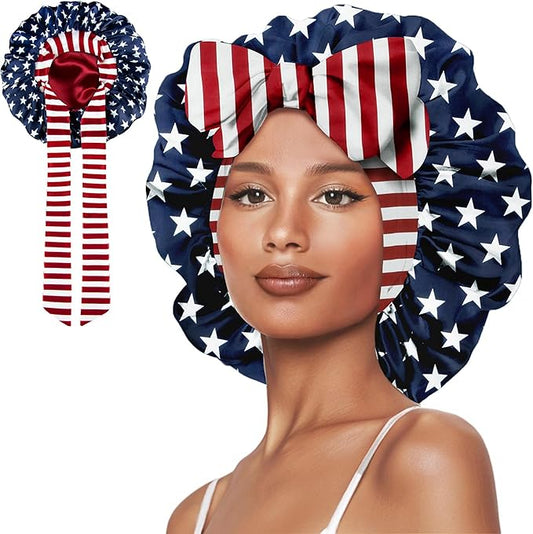 Double Layer Silk Bonnet with Tie Satin Lined Sleep Cap Hair Cover for Women's Curly Natural Hair