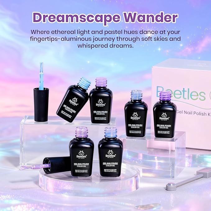 Beetles Gel Nail Polish Set - Dreamscape Wander 6 Colors Baby Purple Blue Glitter Shimmer Cat Eye Gel Polish Soak Off UV LED Nail Gel Home Gifts for Women Manicure DIY Nail Art