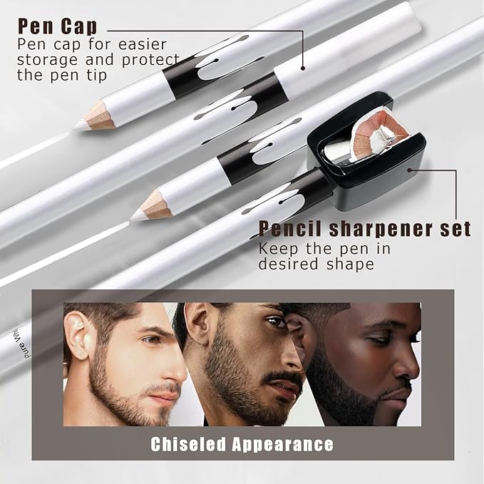 Noerrors White Barber Pencil for Lineup Magic Hairline Beard Guide Shaping Pencils Barber Chalk for Design Hairline Razor Trace Barber Pencils Set with Sharpener Ruler Brush for Men
