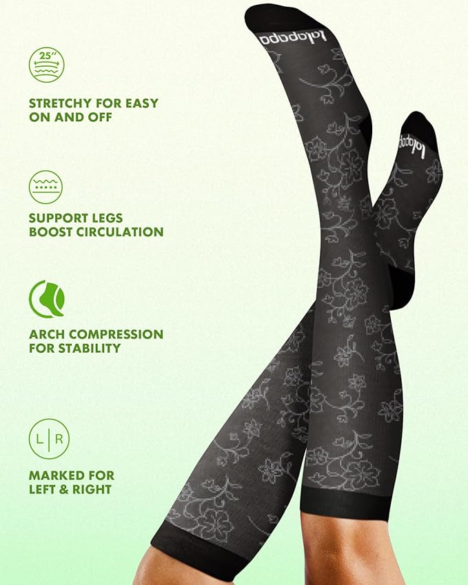 Lalapapa Bamboo Viscose Compression Socks for Women Men 2 Pairs 15-20mmHg Knee High Compression Socks Travel Nurse