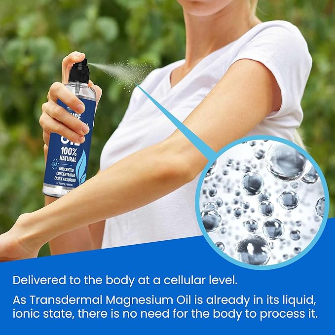 Pure Magnesium Oil Spray 12oz - Topical Magnesium Spray for Sleep Extra Strength - Less Sting - Less Itch - 100% Natural and Organic Oil - Made in USA