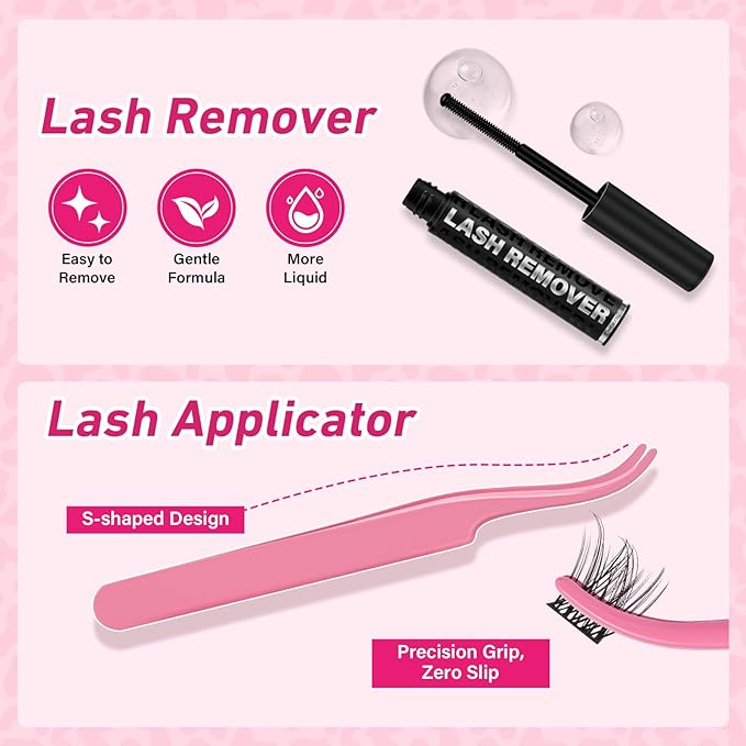 PROLASHBEAUTY Lash Clusters Kit 3D Volume Lash Clusters 144Pcs Eyelash Clusters DIY Lash Extension Kit with Lash Bond and Seal Lash Remover Applicator (Sunrise,8-18mix)
