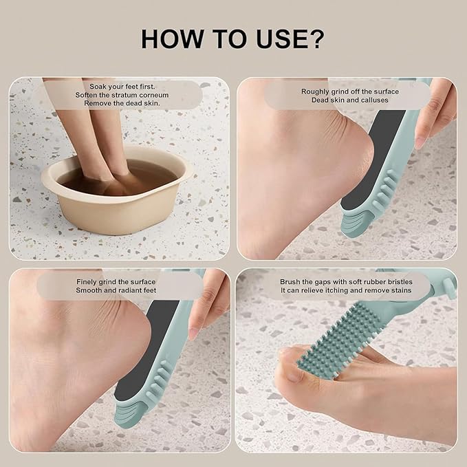MVRPOWER Dry or Wet Foot Callus Remover - Dual-Sided Pedicure Tool with Hidden Brush & Non-Slip Grip for Home Salon Use (Green)