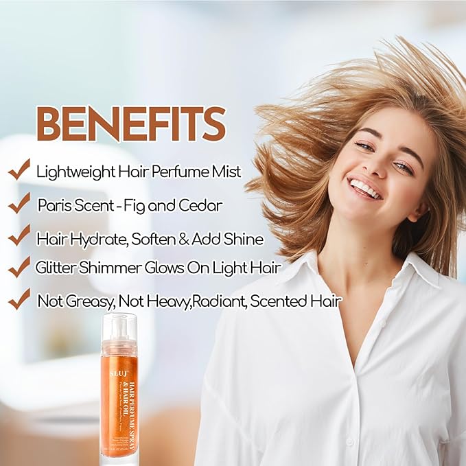 SLUJ Hair Perfume for Women - Hair Mist with Argan Oil & Bronze Shimmer, Lightweight Hair Oil Spray for Dry Hair, Heat Protection Spray for Hair, Long Lasting Hair Scent