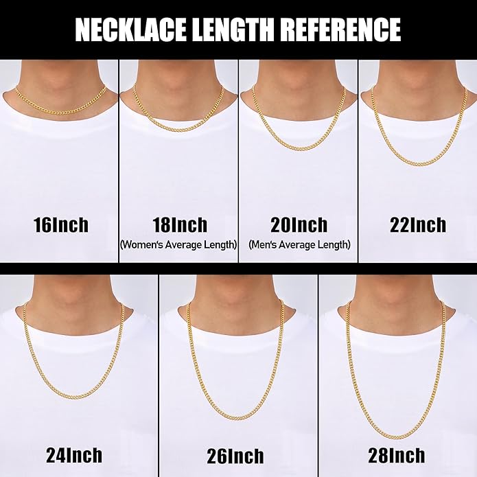 Fiusem 3.5mm Cuban Link Chains for Men, Silver Tone/Black/14K Gold Plated Stainless Steel Necklace Chain, Mens Necklace 16, 18, 20, 22, 24, 26, 28 Inch