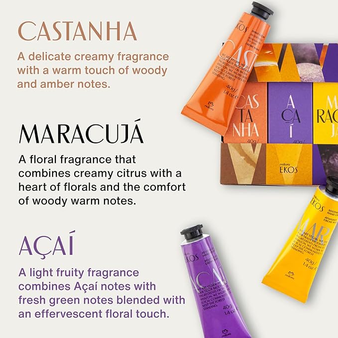 Natura - Valentine's Day Hand Cream Gift Set – 3-Pack Vegan Hand Balm – Hydrating Brazilian Beauty Skincare with Passion Fruit, Brazil Nut & Açaí – Fast-Absorbing Hand Care - ($45 value)