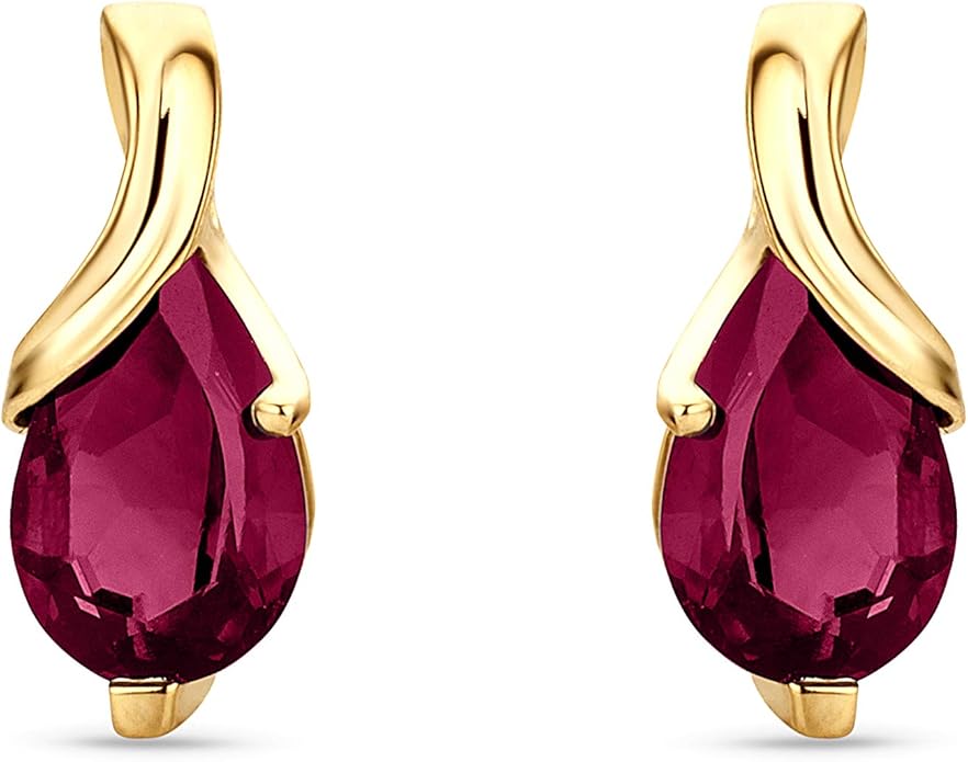 Orovi 0.40Inch 14K Gold Earrings for Women in 14K White Gold/Yellow Gold 585 with Pear-Shape Rubies/Sapphires/Emeralds/Blue Topaz/Amethysts Gemstones, Handmade Jewelry for Women, Dangle Earrings