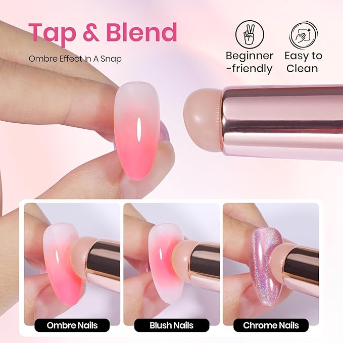 Beetles Blooming Gel and Nail Art Brushes Set - Ombre Nail Brush Gradient Stipple Clean Up Fingernail Art Pens and Silicone Dotting Tool for Gel Polish Marble Blush Chrome DIY Manicure Designs